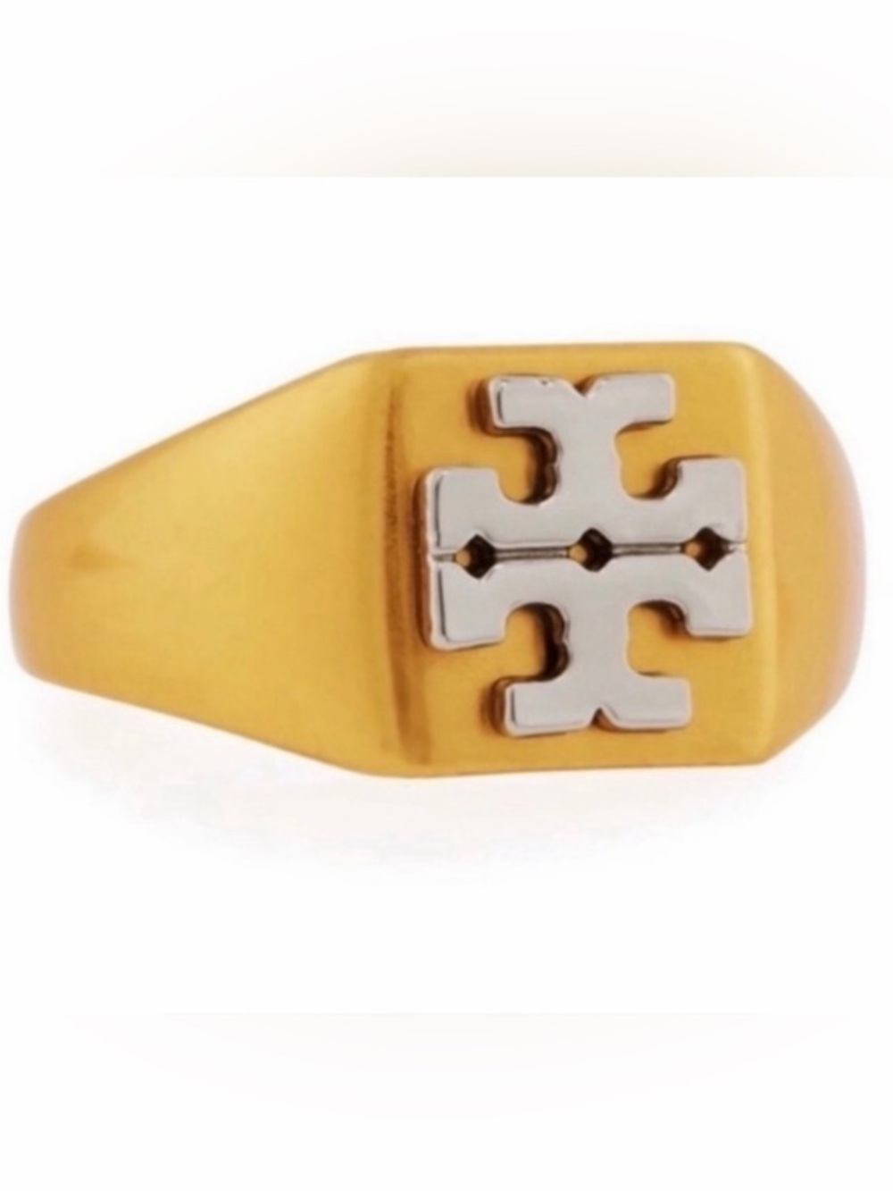Tory Burch Two-Tone Logo Signet Ring 7